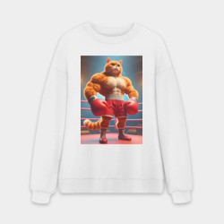 Мужской свитшот oversize без начеса хлопок Рыжий котяра профессиональный боксёр - нейроарт