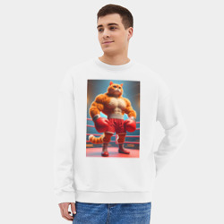 Мужской свитшот oversize без начеса хлопок Рыжий котяра профессиональный боксёр - нейроарт - фото 2
