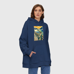 Худи SuperOversize хлопок Крокодил кричит на картине Эдварда Мунка - мем искусство - фото 2