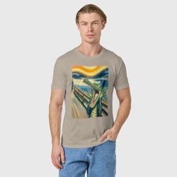 Мужская футболка хлопок Крокодил кричит на картине Эдварда Мунка - мем искусство - фото 2