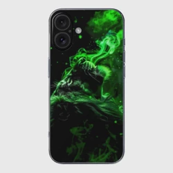 Чехол для iPhone 16 силиконовый с защитой камеры Лев в неоновом дыму