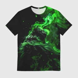 Мужская футболка 3D Лев в неоновом дыму