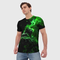 Мужская футболка 3D Лев в неоновом дыму - фото 2