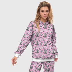Женский костюм с толстовкой 3D Малиновка и грибы на розовом - фото 2
