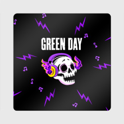 Магнит виниловый Квадрат Green Day неоновый череп