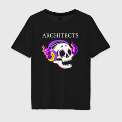 Мужская футболка хлопок Oversize Architects - неоновый череп