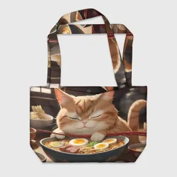 Пляжная сумка 3D Кот обожает рамен