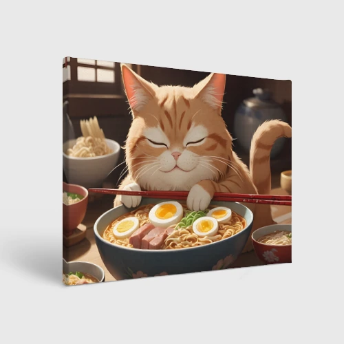 Холст прямоугольный Кот обожает рамен