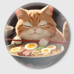 Значок Кот обожает рамен