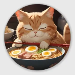 Круглый коврик для мышки Кот обожает рамен