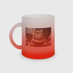 Кружка матовая стеклянная Кот и рамен