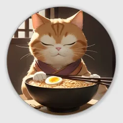 Круглый коврик для мышки Кот и рамен