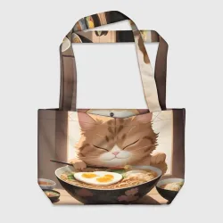 Пляжная сумка 3D Котенок обожает рамен