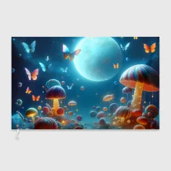 Флаг 3D Сказочные грибы и бабочки под луной - фантазия