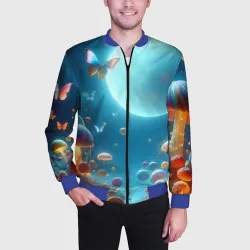 Мужской бомбер 3D Сказочные грибы и бабочки под луной - фантазия - фото 2