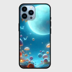 Чехол для iPhone 14 Pro Max Сказочные грибы и бабочки под луной - фантазия