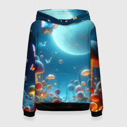 Женская толстовка 3D Сказочные грибы и бабочки под луной - фантазия