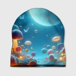 Шапка 3D Сказочные грибы и бабочки под луной - фантазия