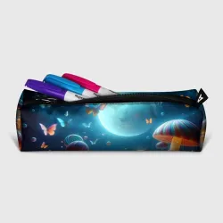 Пенал школьный 3D Сказочные грибы и бабочки под луной - фантазия - фото 2