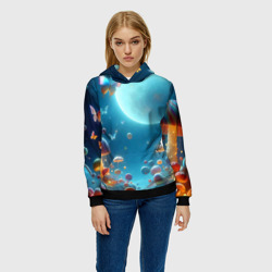 Женская толстовка 3D Сказочные грибы и бабочки под луной - фантазия - фото 2