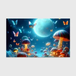 Бумага для упаковки 3D Сказочные грибы и бабочки под луной - фантазия
