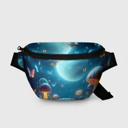 Поясная сумка 3D Сказочные грибы и бабочки под луной - фантазия