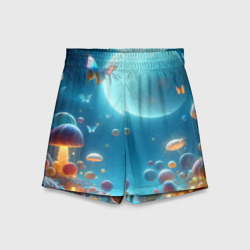 Детские спортивные шорты 3D Сказочные грибы и бабочки под луной - фантазия