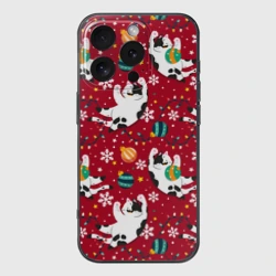 Чехол для iPhone 16 Pro силиконовый с защитой камеры Новогодний паттерн с котиками