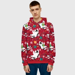 Мужская толстовка 3D Новогодний паттерн с котиками - фото 2