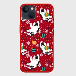 Чехол для iPhone 14 Новогодний паттерн с котиками