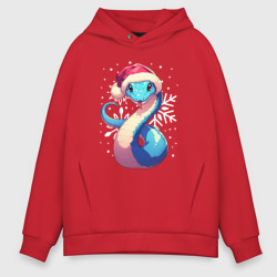 Мужское худи Oversize хлопок Синяя змея с снежинками