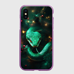 Чехол для iPhone XS Max матовый Зелёная новогодняя змея