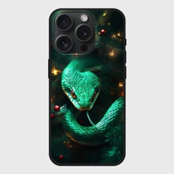 Чехол силиконовый для Apple iPhone 15 Pro Мax матовый Зелёная новогодняя уходящая змея