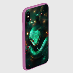 Чехол для iPhone XS Max матовый Зелёная новогодняя змея - фото 2
