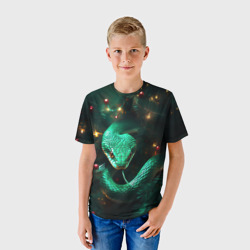 Детская футболка 3D Зелёная новогодняя змея - фото 2