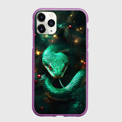 Чехол для iPhone 11 Pro матовый Зелёная новогодняя змея