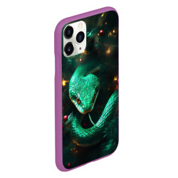 Чехол для iPhone 11 Pro матовый Зелёная новогодняя змея - фото 2
