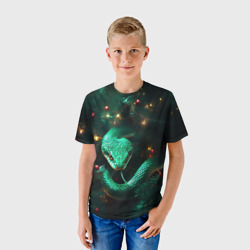 Детская футболка 3D Зелёная новогодняя змея - фото 2