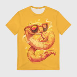 Мужская футболка 3D Крутая желтая змея в очках