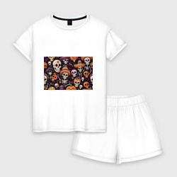 Женская пижама с шортиками хлопок Страшилки хэллоуин