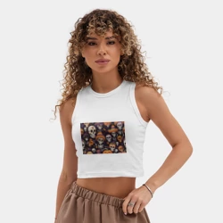 Женская укороченная майка-топ хлопок Страшилки хэллоуин - фото 2