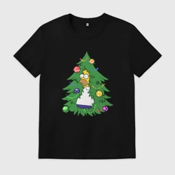 Мужская футболка хлопок Гомер выглядывает из ёлки - Новый год мем