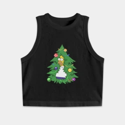 Женская укороченная майка-топ хлопок Гомер выглядывает из ёлки - Новый год мем