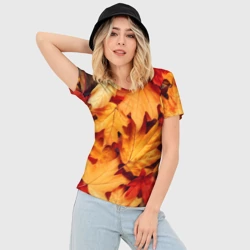 Женская футболка 3D Slim Осенние кленовые листья - фото 2