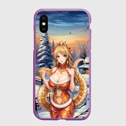 Чехол для iPhone XS Max матовый Новогодняя девушка змея снегурка