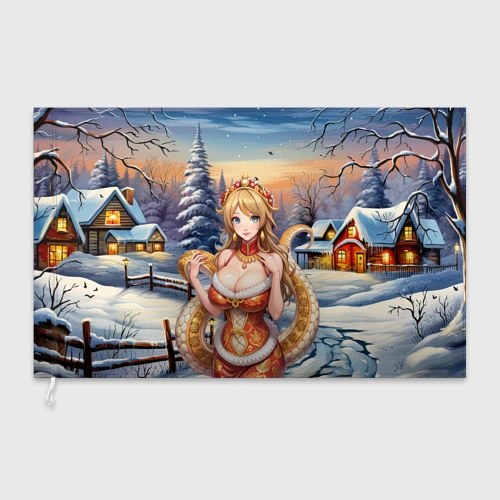 Флаг 3D Новогодняя девушка змея снегурка