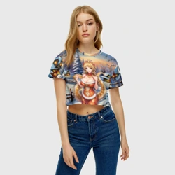 Женская футболка Crop-top 3D Новогодняя девушка змея снегурка - фото 2