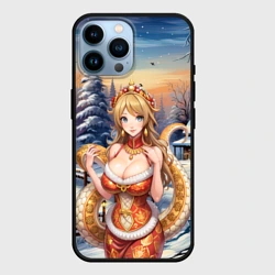 Чехол для iPhone 14 Pro Max Новогодняя девушка змея снегурка