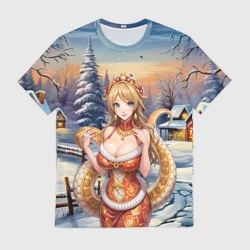 Мужская футболка 3D Новогодняя девушка змея снегурка