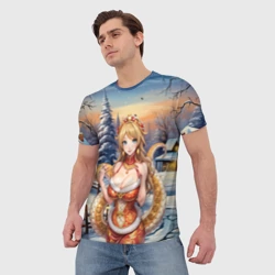 Мужская футболка 3D Новогодняя девушка змея снегурка - фото 2